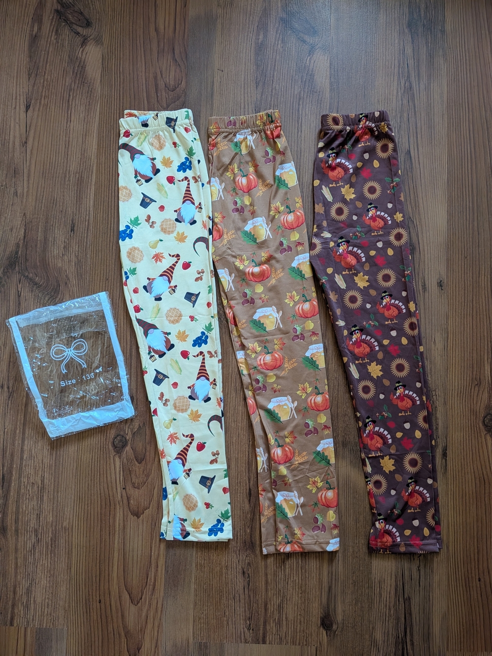 New Set Of 3 Girls Fall-Print Leggings Trio - Cream, Tan & Brown